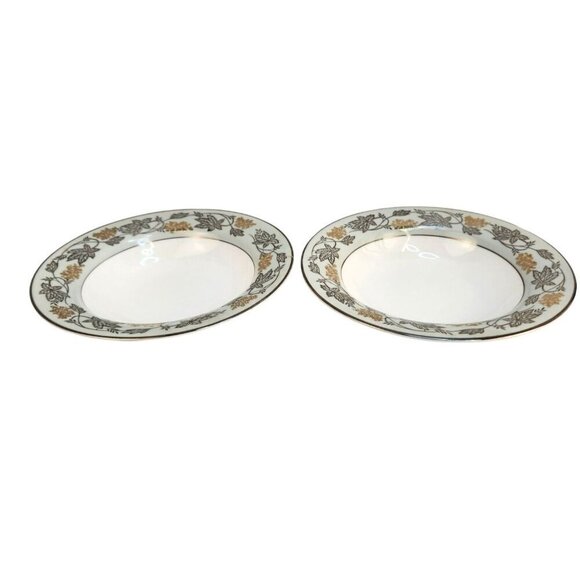 Noritake China Silvine 5487 Soup Bowls Set Of 2 With Floral Leaf Pattern Rim Des - Picture 4 of 8
